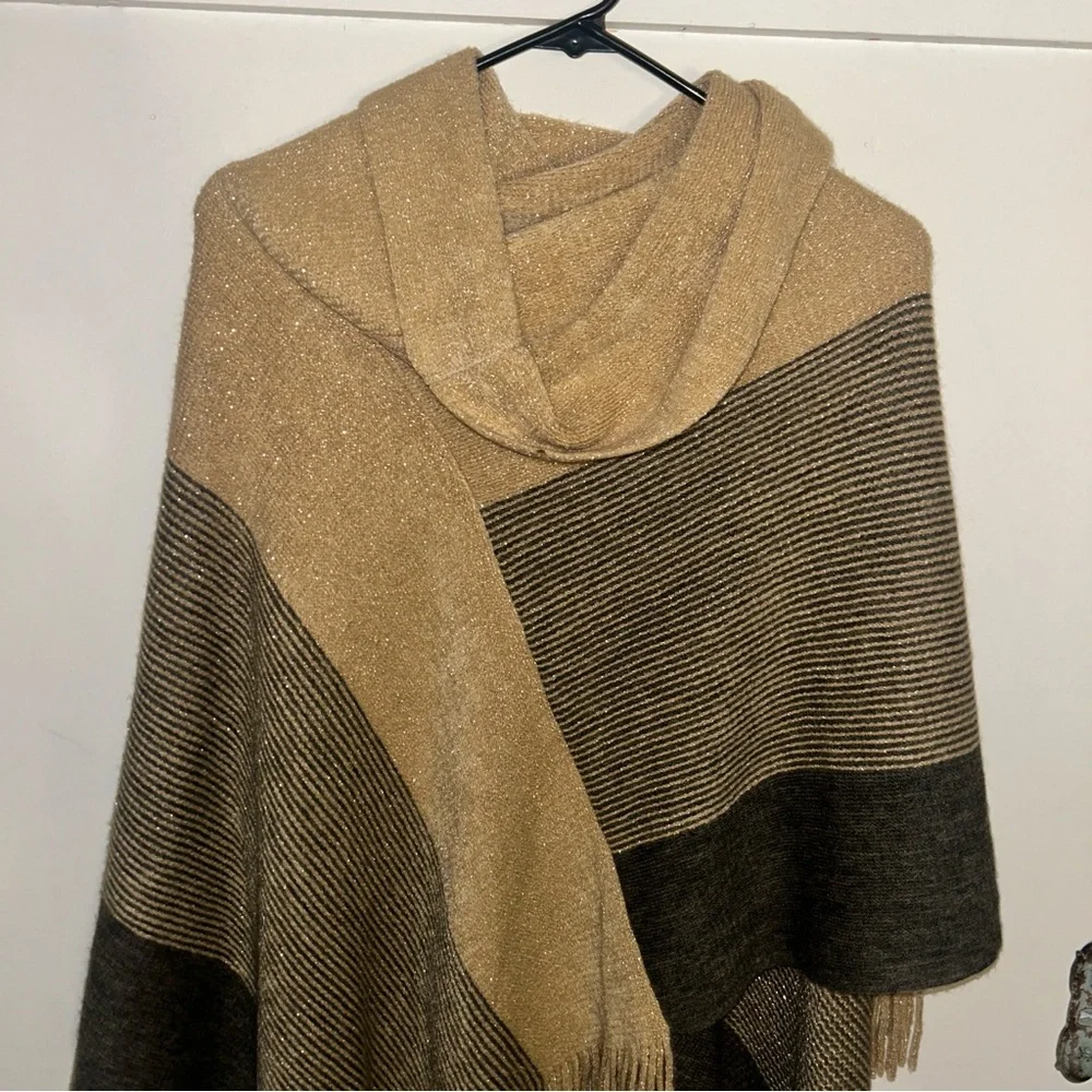 Chico's Tan and Black Striped Poncho - Picture 3 of 3